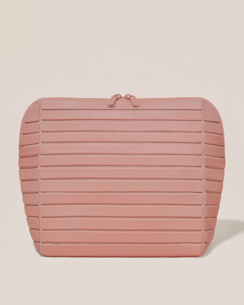 Closed Parallelle Large Blush (pink) Traveller makeup bag with structured horizontal bar design